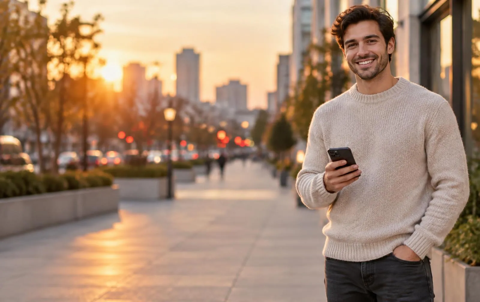 Hombre sonriente hablando por celular